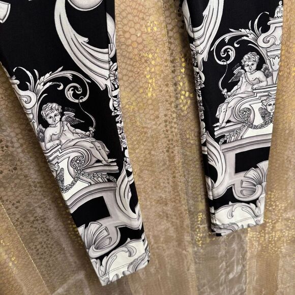 Versace Silver Gray White Black Baroque-Printed Leggings Size 38 2 XS NWT - Picture 9 of 16